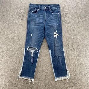 Lucky Brand Jeans Womens 4/27 High Rise Tomboy Boyfriend 2 Tone Denim Distressed
